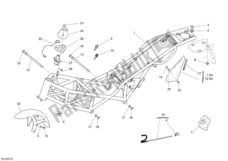 All parts for the Frame of the Ducati Monster S2R 1000 USA 2007